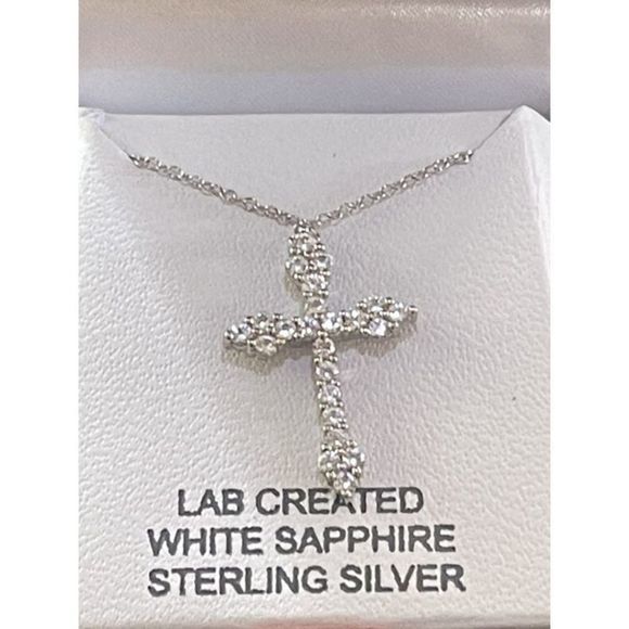 NEW White Sapphire 925 Sterling Silver 18” Chain with 1” Cross Pendant Necklace - Picture 6 of 6